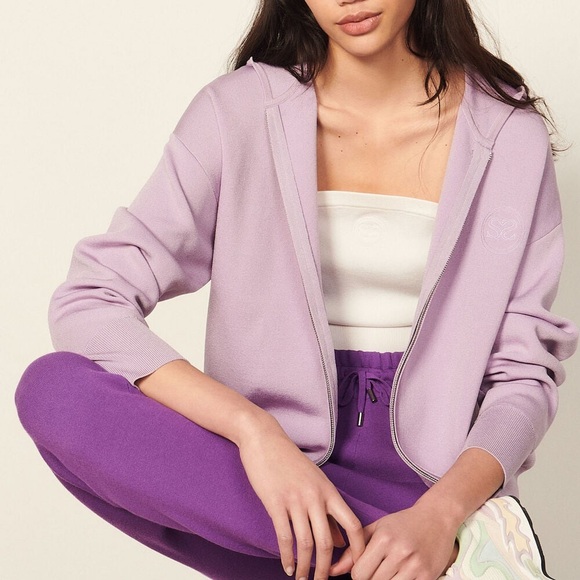 Sandro embroidered full zip hoodie lavender size 0 aka us size 2 - Picture 1 of 12